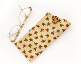 Beige Floral Eyeglass Case