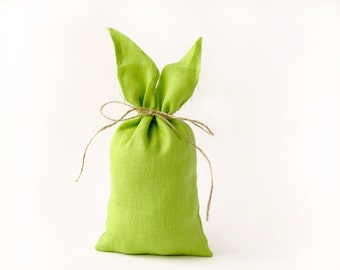 Easter Bunny Gift Bag, Apple Green Rabbit Linen Bag
