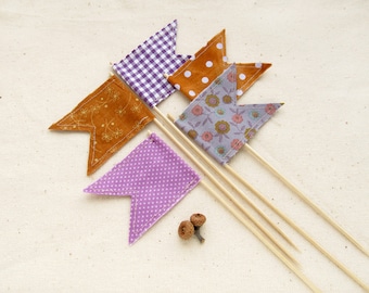 Autumn Happy Flags Purple and Brown, Fall Decorations Set of 5