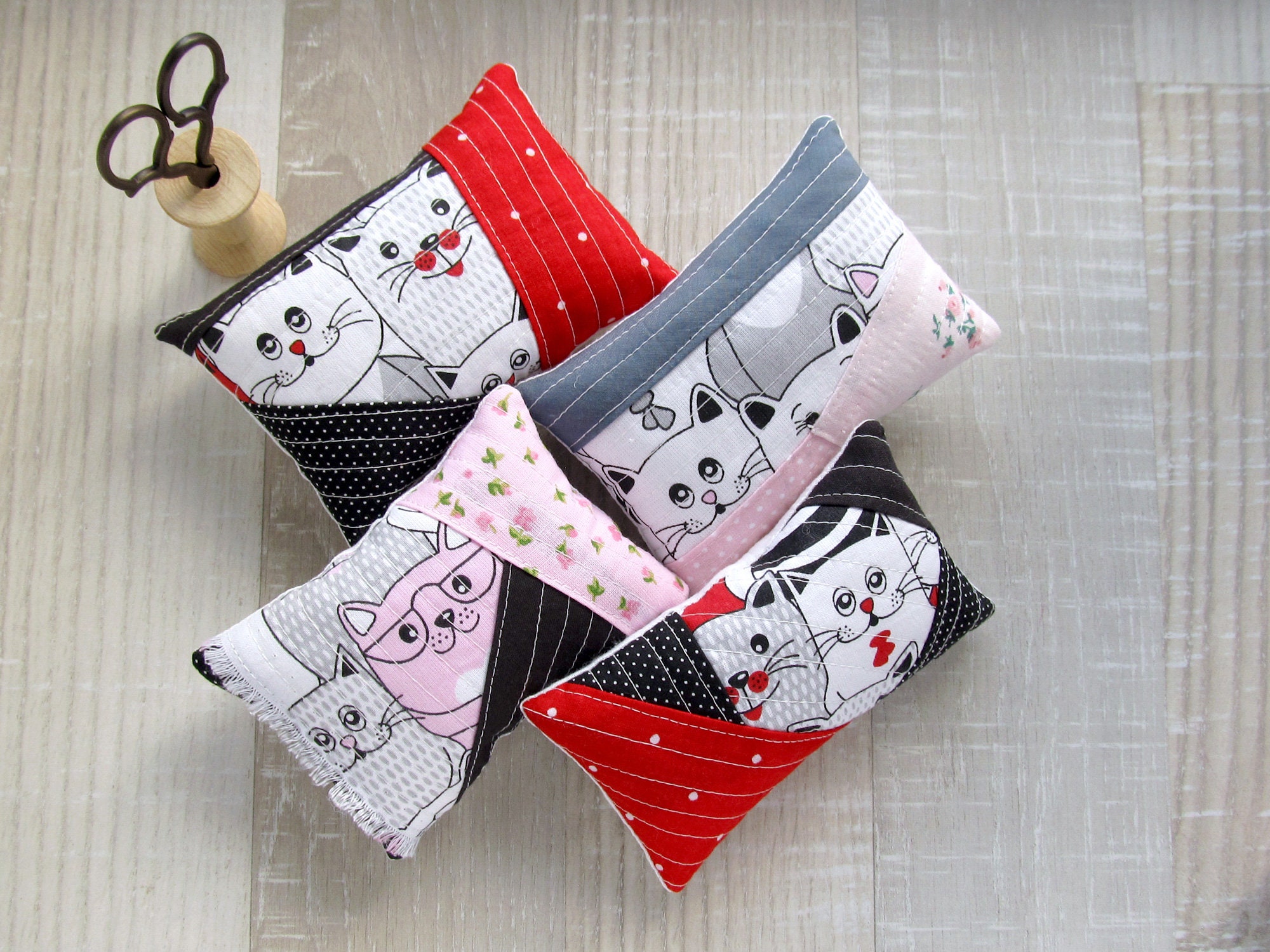 Patchwork pincushion Cats needle cushion Kitten sewing Etsy