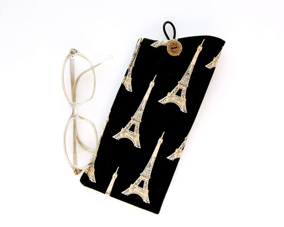 Eiffel Tower Eyeglass Case, Black Cotton Soft Glasses Pouch, Paris Style Sunglasses Case