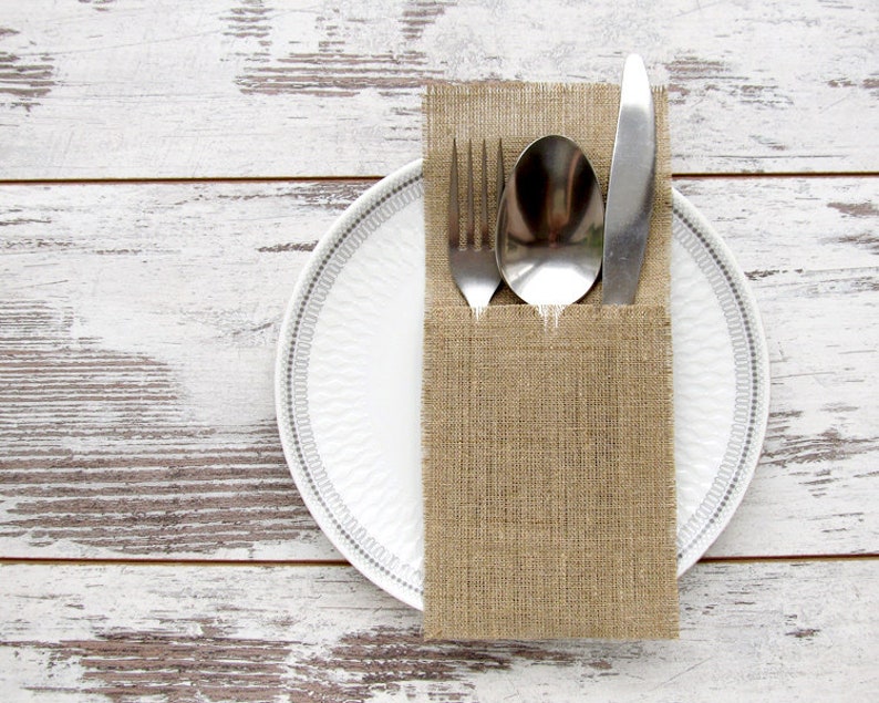 6 Rustic Burlap Cutlery Holders, Wedding Silverware Holders Etsy
