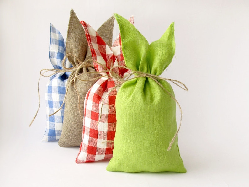 Apple Green Rabbit Linen Bag Easter Bunny Gift Bag