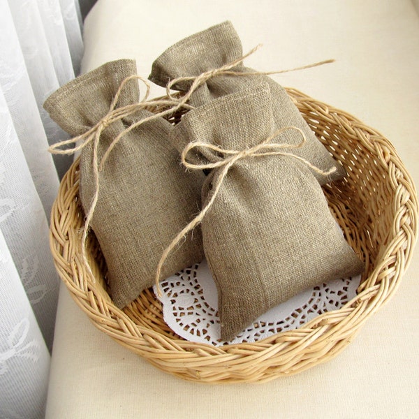 SET OF 25 Eco Rustic Linen Wedding Favor Bags, Gift Bags, Candy Bags - 4 х 6