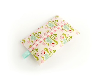 Floral Tilda Cotton Tissue Holder Pouch, Pink Mint Travel Napkin Case, Gift for Teacher