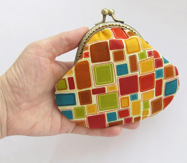 Geometric Coin Purse Colorful Squares With Kisslock Etsy