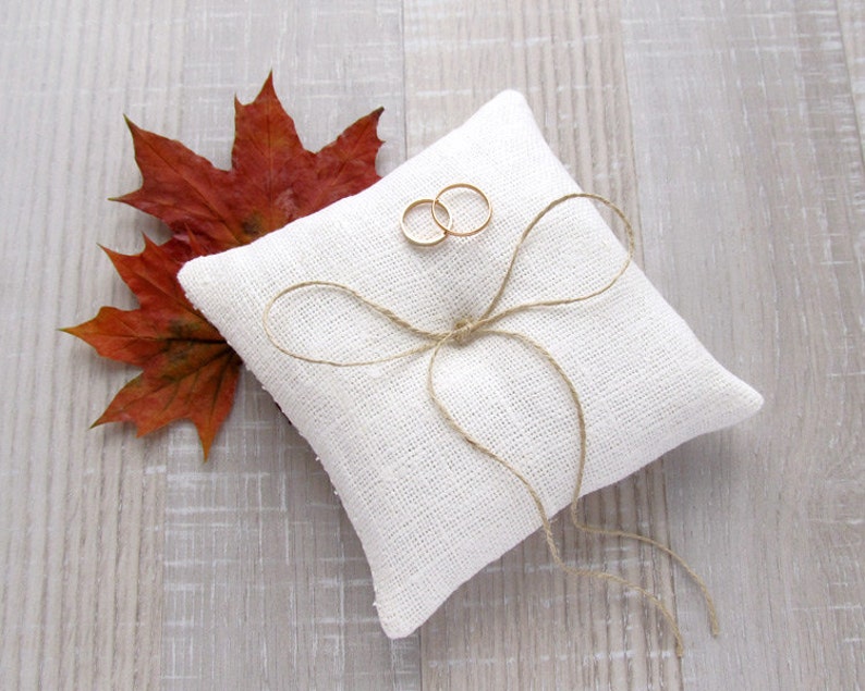 Wedding Ring Pillow White Burlap Ring Pillow Ring Bearer Etsy
