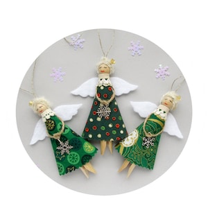 Christmas Ornaments, Green Christmas Angels, Tree Decorations - SET of 3