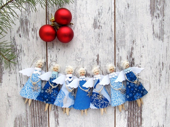 Christmas Angels, Blue Christmas Ornaments, Rustic Tree Decorations