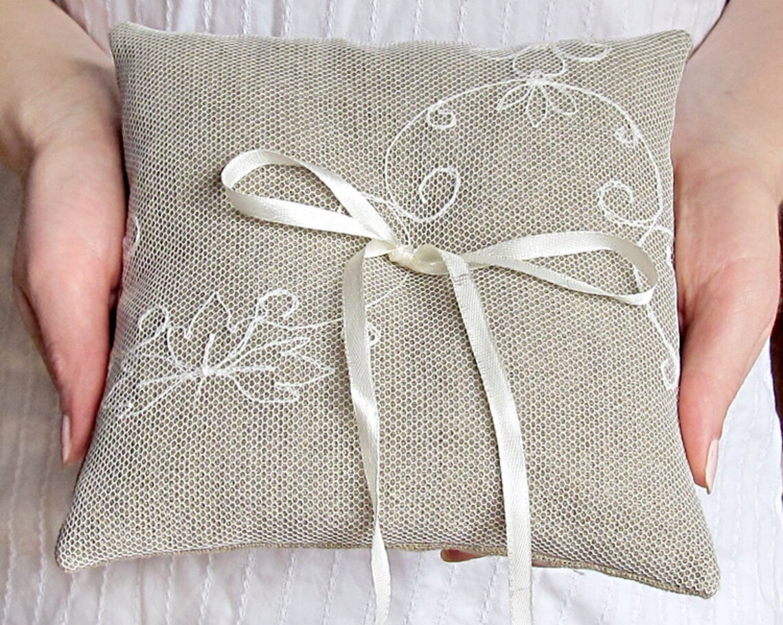 Wedding Ring Pillow Burlap and Lace Bearer Pillow White Etsy
