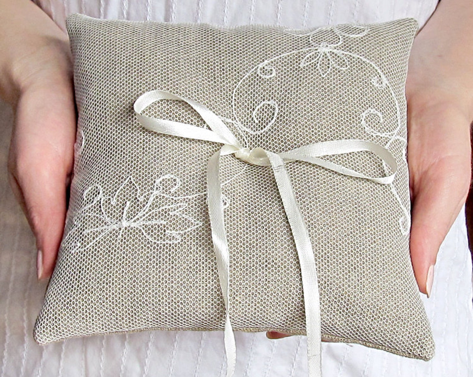 Wedding Ring Pillow Burlap and Lace Bearer Pillow White Etsy
