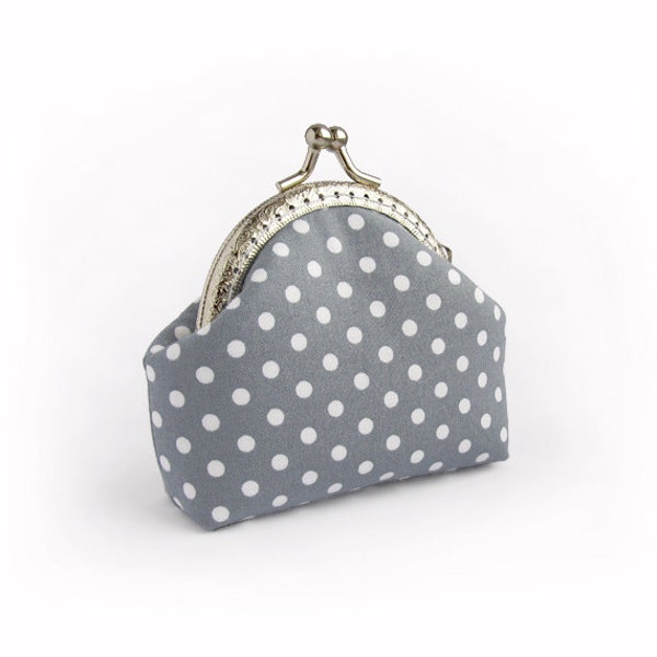 Gray Polka Dots Coin Purse, Made to order