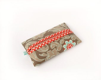 Floral Brown Tissue Case, Red Polka Dots Pocket Tissue Holder