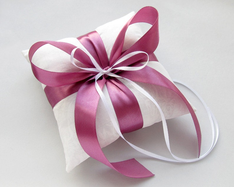 Wedding Ring Pillow With Purple Ribbon Lilac Bearer Cushion Etsy