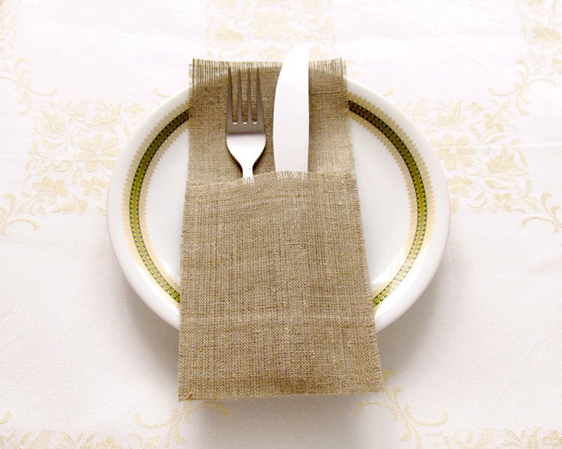 6 Rustic Burlap Cutlery Holders Wedding Silverware Holders Etsy