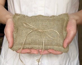 Burlap Wedding Ring Pillow,  Rustic Bearer Pillow