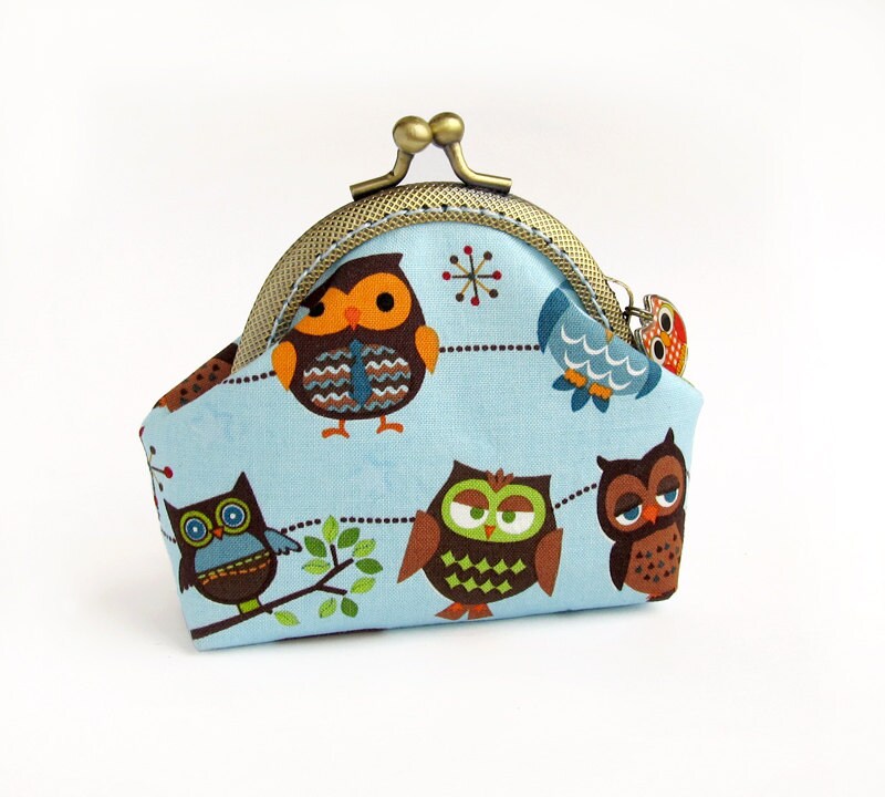 Blue Coin Purse With Owls Brown Birds Made to Order - Etsy