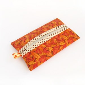 Orange Travel Tissue Case, Pocket Tissue Holder with Autumn Leaves