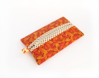 Orange Travel Tissue Case, Pocket Tissue Holder with Autumn Leaves