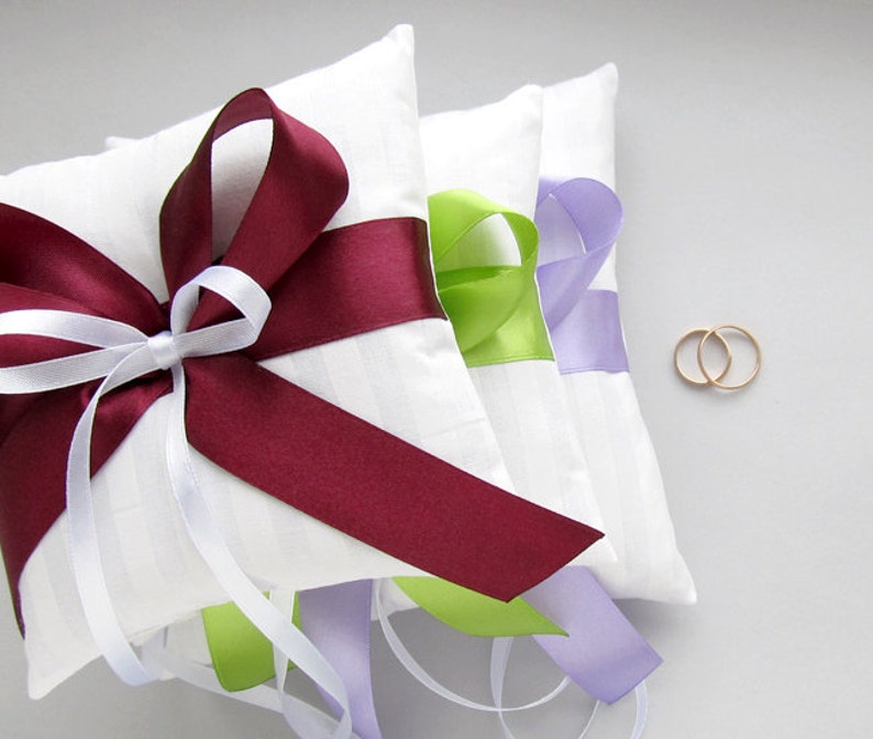 Wedding Ring Pillow With Purple Ribbon Lilac Bearer Cushion Etsy