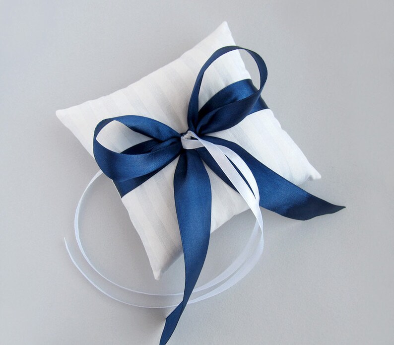 Navy Blue Ring Pillow, White Ring Bearer Pillow, Navy Wedding, Wedding