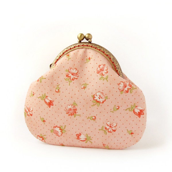 Coral Floral Purse, Pink Flowers coin purse, Pastel Colors purse, bridesmaids gift