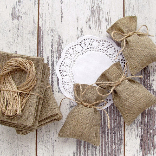 10 Burlap Bags Favors, Bridesmaid Gift, Wedding Favors, Rustic Gift Bags, Thank You Gift, Candy Bags - SET OF 10