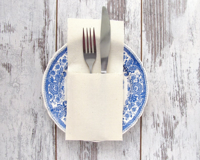 White silverware holders, Wedding table decor, Off white cutlery holder, Shabby chic home decor, Burlap wedding table set image 4