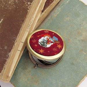 Miroir compact bonhommes de neige de Noël, miroir de poche bordeaux