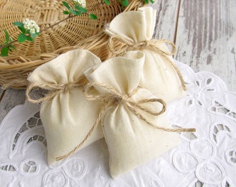 100 Muslin favor bags, Wedding gift bags, Baptism candy packing, Hessian party cream bags, Sachets ivory bags, Cotton almonds bags - 3 x 4