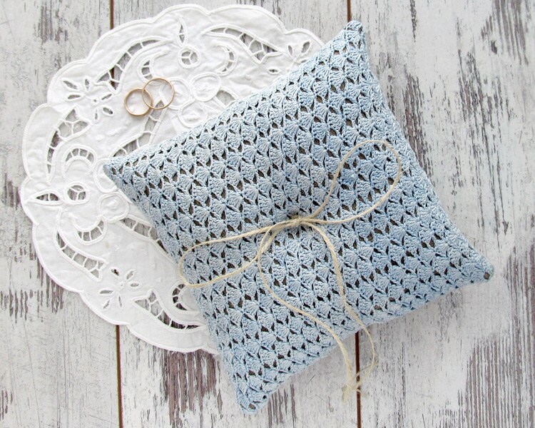 Wedding Ring Pillow 8 Blue and Burlap Bearer Pillow Etsy