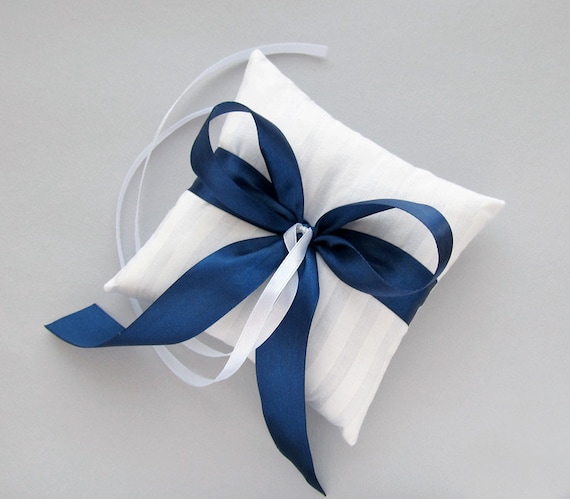 Navy Blue Ring Pillow White Ring Bearer Pillow Navy Wedding Etsy