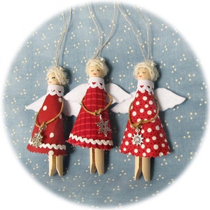 Christmas Angels, Christmas Ornaments Red, Tree Decorations - SET of 3