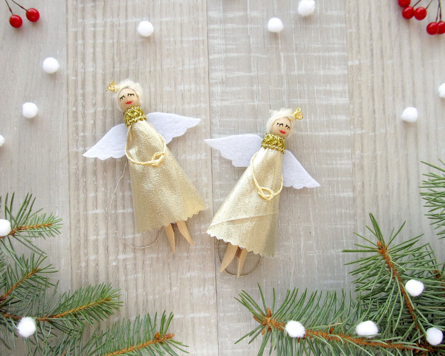 Angels Wooden Christmas Ornaments (Set of 5)
