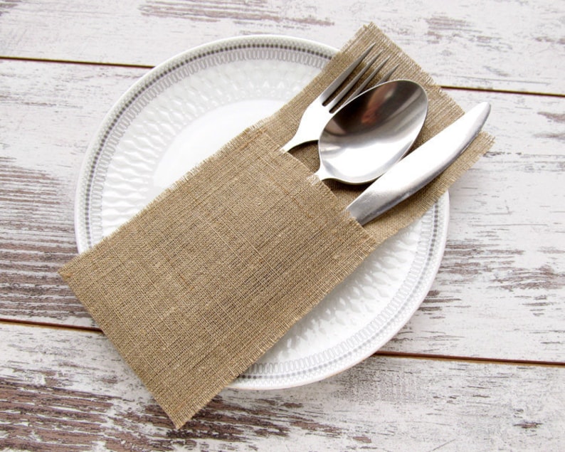 6 Rustic Burlap Cutlery Holders, Wedding Silverware Holders Etsy