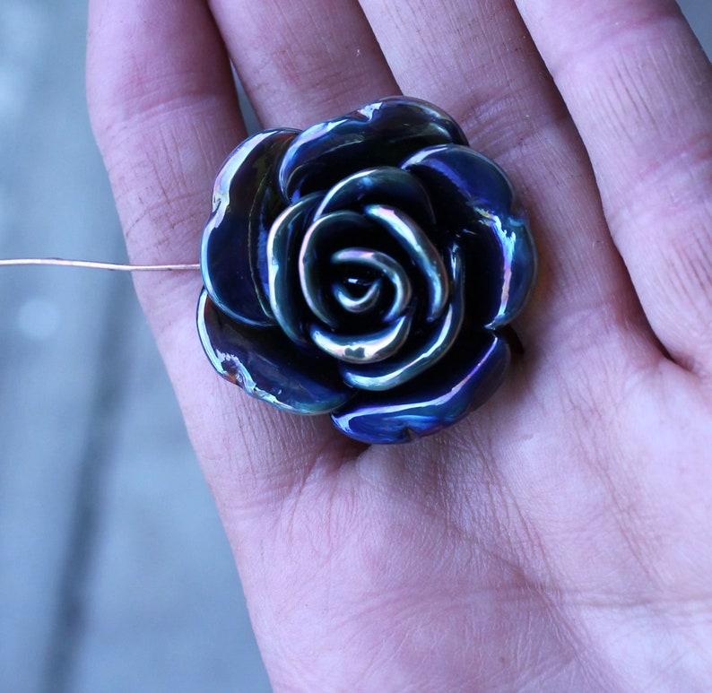 Lampwork Blue with silver accents rose bead