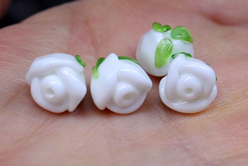 Set of 10 Lampwork Rosary Tiny Rose BUd Alyonkabeads