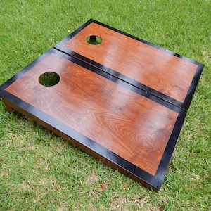 Black Border Chestnut Stained Cornhole Board Set W/ Bags Save 20.00