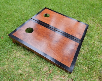 Black Border Chestnut Stained Cornhole Board Set W/ Bags Save 20.00