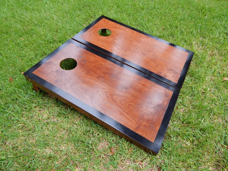 Black Border Chestnut Stained Cornhole Board Set W/ Bags Save 20.00