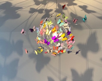 Butterfly One of a kind chandelier assorted colors in different sizes, Housewarming rainbow hanging pendant lamp customizable gift for her