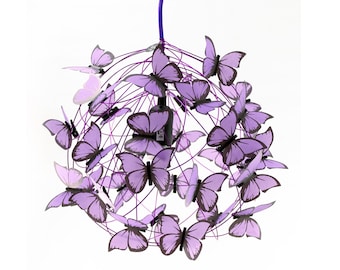 Lustre d'éclairage papillon violet pour enfants, plafonnier papillon lilas pour chambre de bébé, lustre d'éclairage de chambre violet orchidée pour bébé