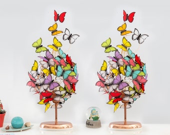 Pair of fun colorful lamps, Butterfly lamps set of 2, Magical fantasy lamps, fun lamps for bedroom, Multicolor bedside lamps