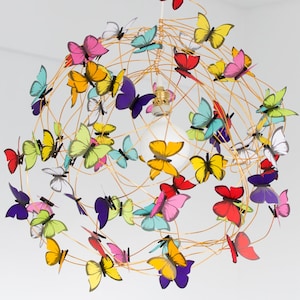 Customized Pendant Lamp Chandelier with rainbow color butterflies, personalized Unique interior lighting colorful shadow lamp image 1