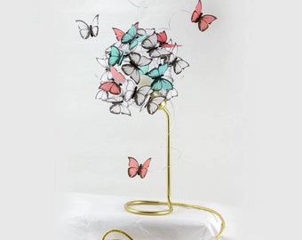 Modern design bedside lamp in Gold and  white,Unique golden table lamp with paper butterflies in bold colors,whimsical Decor butterfly Lover