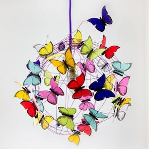 Bright colorful children lighting, Fancy butterfly light fixture, whimsical light chandelier for girls