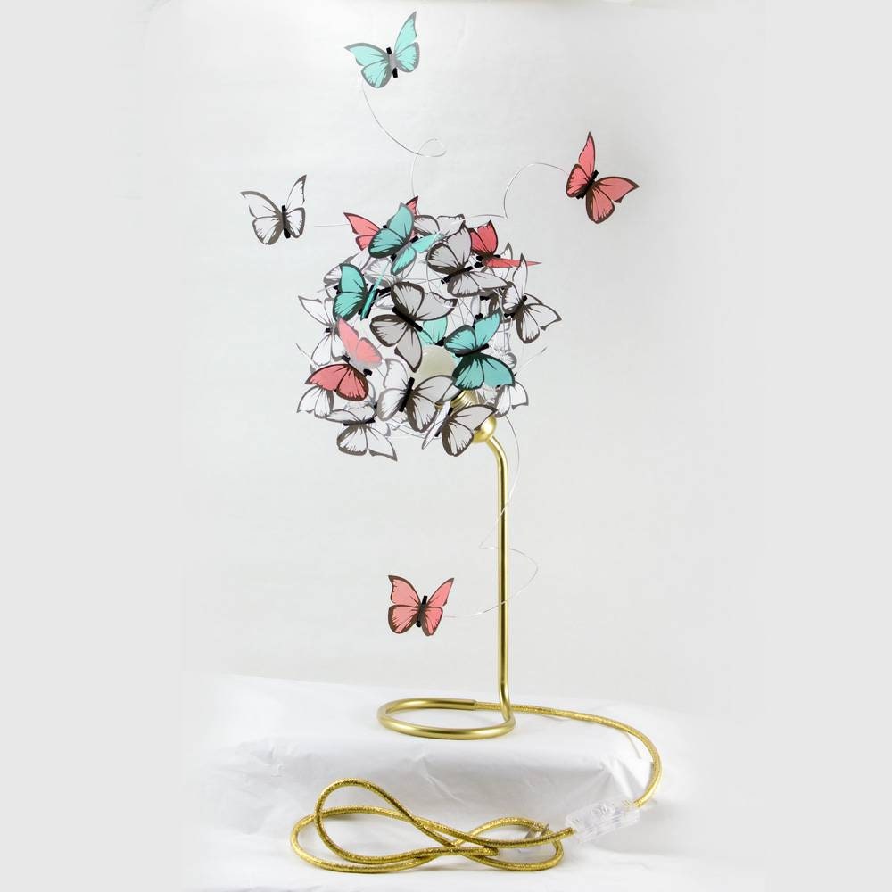 Lampe de Chevet Creative Brass avec Papillons Blancs, Lampe Table Dorée Unique Beurre Fantaisiste en