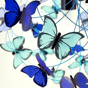 Lumière bleue de lustre de papillons, luminaire bleu de nature, sarcelle indigo et éclairage fantaisiste bleu clair pour des enfants, lumière de couleurs de mer image 2