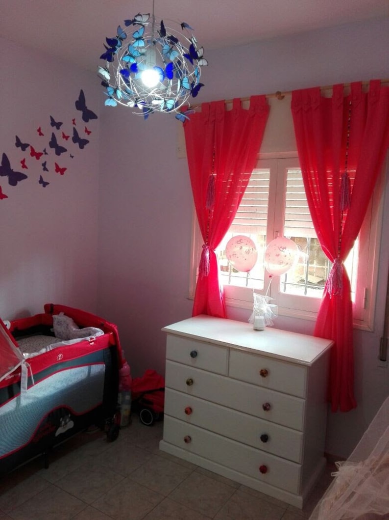 Blaue Schmetterlingslampe für Schlafzimmer, Set zum Aufhängen und Tischlicht, Schmetterlings-Beleuchtungsset für das moderne Design, Schmetterling Kinderzimmer Licht Kronleuchter Bild 5