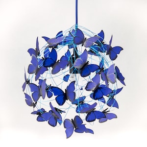 Lampadario con farfalle blu, lampada artistica con fata, illuminazione domestica unica, regalo per adolescenti